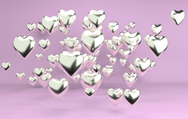 The pattern of silver hearts on a pink background
