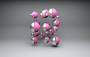 Pink and silver pattern of molecules and atoms