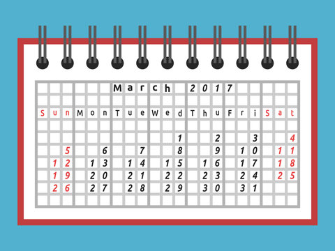 Notepad calendar, March 2017