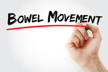 Hand writing Bowel movement with marker, concept background