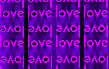 3D pattern of purple curved word love. 3d render