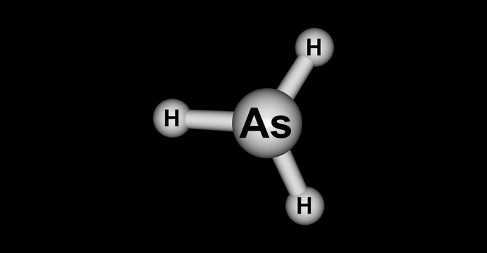Arsine molecular structure isolated on black