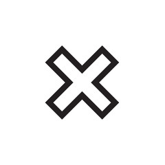 Cross sign element. Black X icon isolated on white background. Simple mark graphic design. Button for vote, decision, web. Symbol of error, check, wrong and stop, failed. Vector illustration