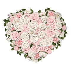 Rose flowers in a heart shape symbol. Vector element for decorating greeting cards.