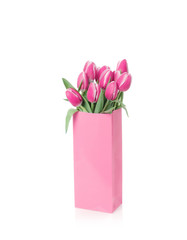 Tulips in the bag isolated on white