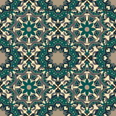 Seamless pattern. Decorative pattern with mandalas. Arabic, Islam, Indian,Turkish motifs. Ornament with swirls. Vector illustration