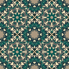 Seamless pattern. Decorative pattern with mandalas. Arabic, Islam, Indian,Turkish motifs. Ornament with swirls. Vector illustration