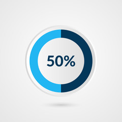 50 percent blue grey and white pie chart. Percentage vector infographics. Circle diagram business illustration