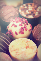 Close up of a selection of delicious chocolates