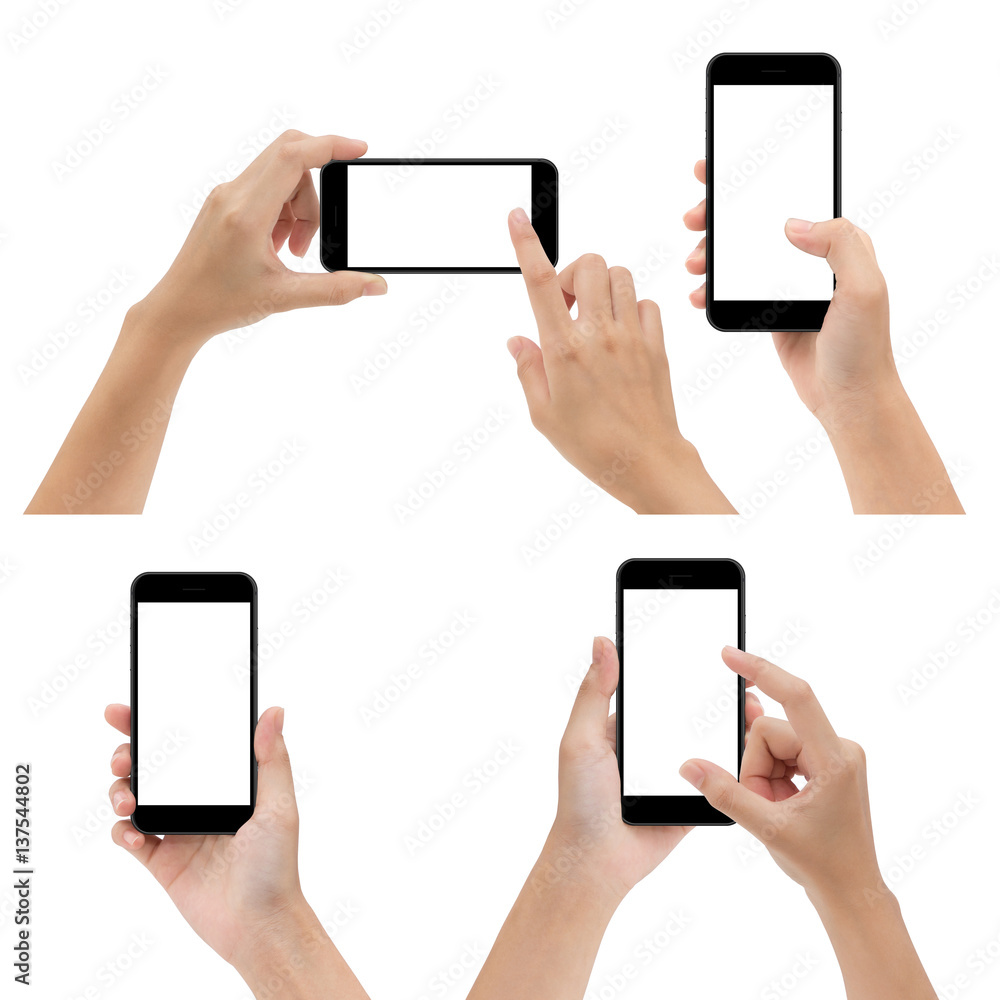 Aufkleber hand gesture hold and using phone isolated on white background