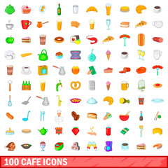 100 cafe icons set, cartoon style