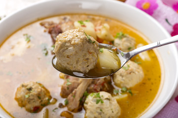 Meatballs soup made from chicken meat