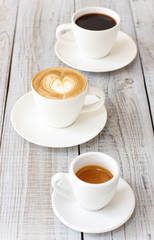 The espresso coffee and latte in white
