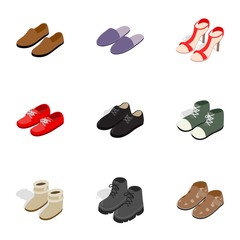 Female and male shoes icons, isometric 3d style
