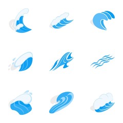 Fototapeta na wymiar Blue wave icons, isometric 3d style