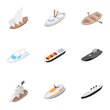 Water transport icons, isometric 3d style