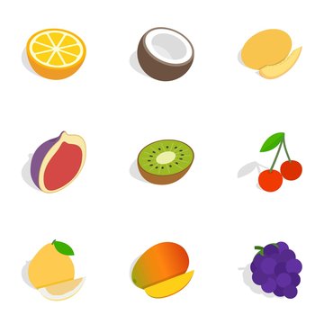 Different fruits, berries icons isometric 3d style