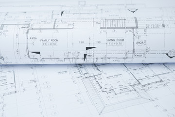 architectural drawing paper rolls of a dwelling for construction