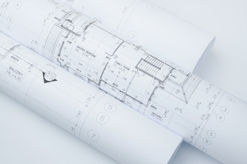 architectural drawing paper rolls of a dwelling for construction