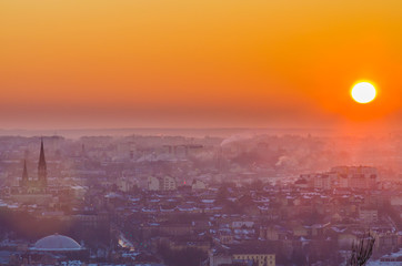 Lviv city scape during the sunset