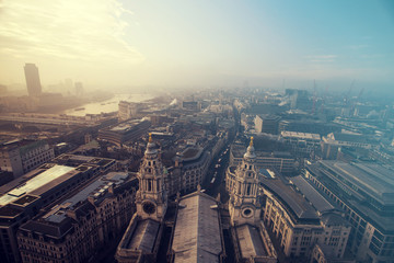 Fototapeta na wymiar London view on a foggy day from St Paul's cathedral