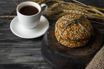 Cookies on a rustic background. A delicious and healthy breakfast.