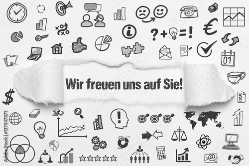 "Wir Freuen Uns Auf Sie! / Weißes Papier Mit Symbole" Stockfotos Und ...