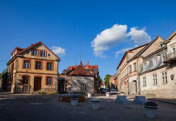 Fototapeta premium Old town street and buildings. Cesis, Latvia.