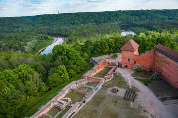 Ruins of medieval Turaida castle in Latvia. Summer daytime.