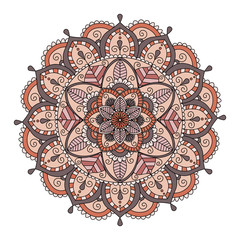 Ornament color card with floral mandala. Ethnic decorative elements. Hand drawn background. Vector print for t-shirt.