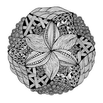 Black and white abstract zendala. Vector illustration.