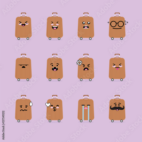 "Smile emoji emoticon face in luggage with a lot of variation" Stock