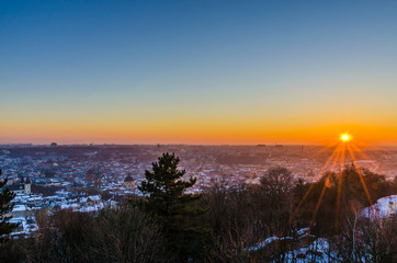 Lviv city scape during the sunset