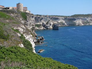 limestone cliffs, mediterranean sea, view from Bonifacio. Corsica Island, France