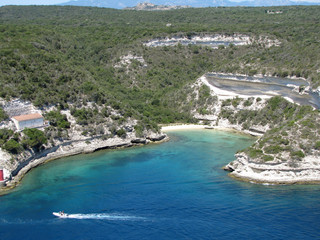 the natural harbor, in an inlet, view from Bonifacio. Corsica Island, France