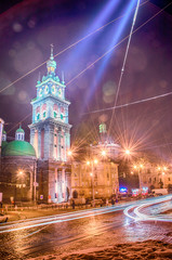 Fototapeta na wymiar Night Lviv cityscape in the winter