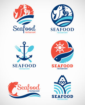 Seafood restaurant  and fish logo vector set design