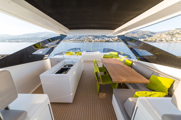 luxury yacht lunch on deck, italian shipyard PERMARE