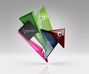 Vector glass triangles composition on grey 3d background