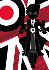 Retro Mod Scooter on Union Jack Flag Background