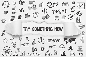 Try something new / weißes Papier mit Symbole