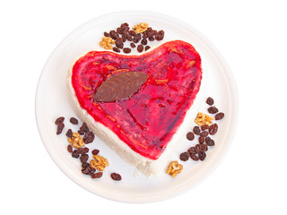Heart shaped cake isolated on white