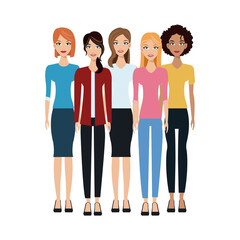 Obraz premium group of women cartoon icon over white background. colorful design. vector illustration