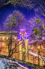 Night Lviv cityscape in the winter