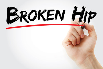 Hand writing Broken hip with marker, concept background