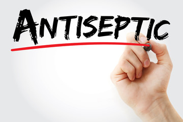 Hand writing Antiseptic with marker, concept background