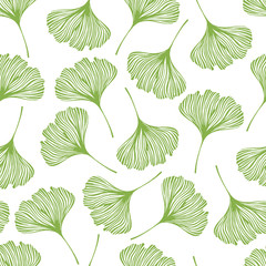 Floral seamless pattern with ginkgo leaves. Vector illustration.