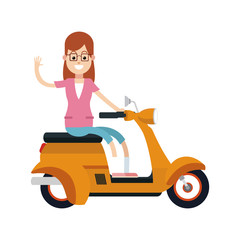Fototapeta na wymiar woman with a motorcycle over white background. colorful design. vector illustration