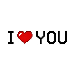 I love you in pixel style with heart isolated on white background. Romantic love vector illustration
