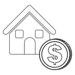 monochrome contour house with icon coin vector illustration